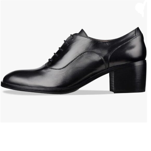 FOWT Black Almond Toe Lace Up Oxford Stacked Slip On Block Heel Classic Shoe - Picture 1 of 8